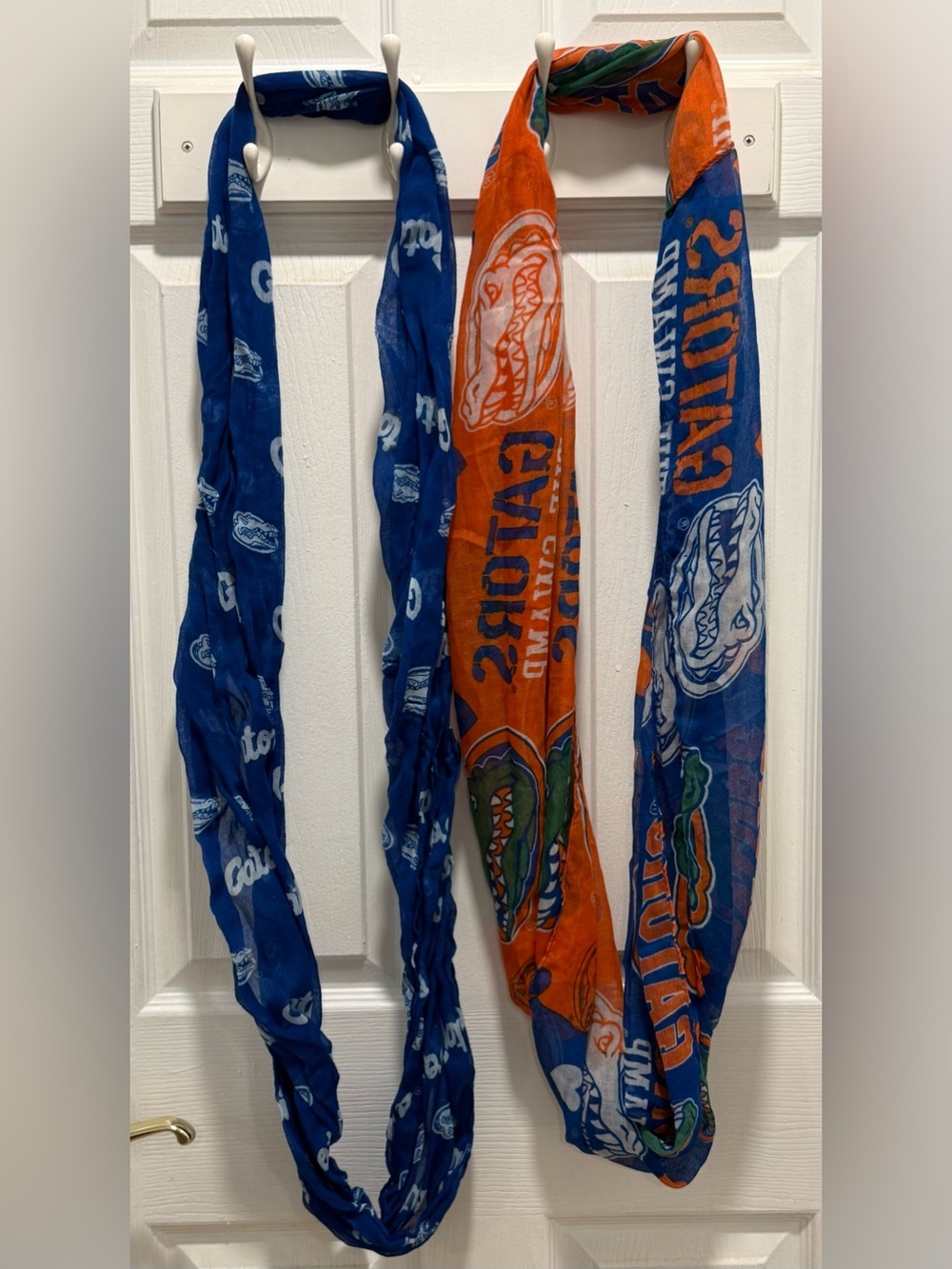 2 Florida Gators Infinity Scarves 1 Blue and Orange Scarf - 1 Blue and White.